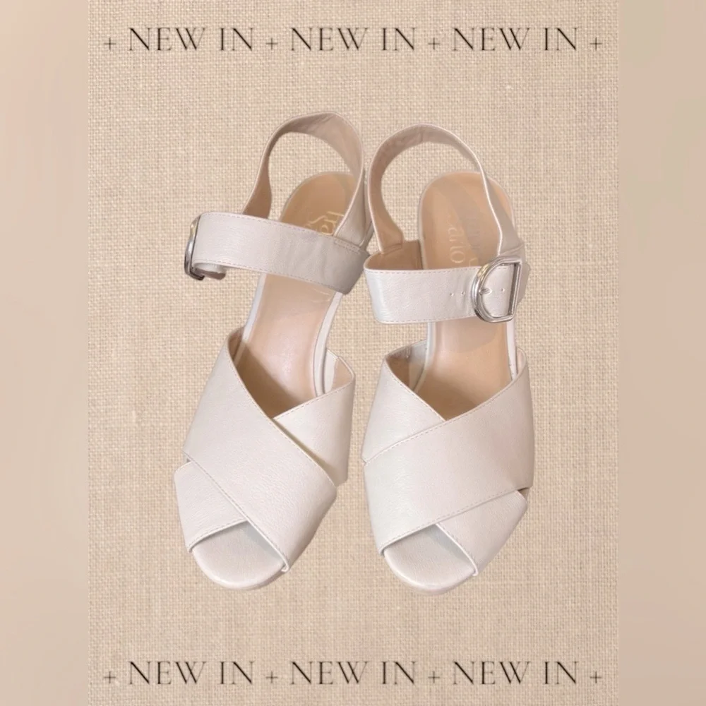 Franco Sarto Sarabeth Wedge Sandals Womens 9.5 Beige Faux Leather‎